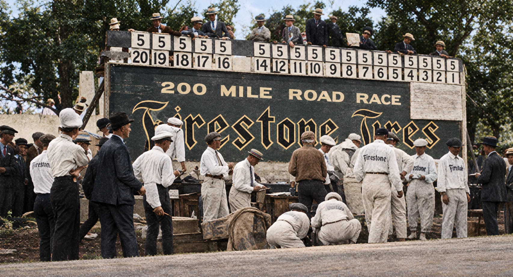Restored and colorized race scoreboard from the Cornfield Classic